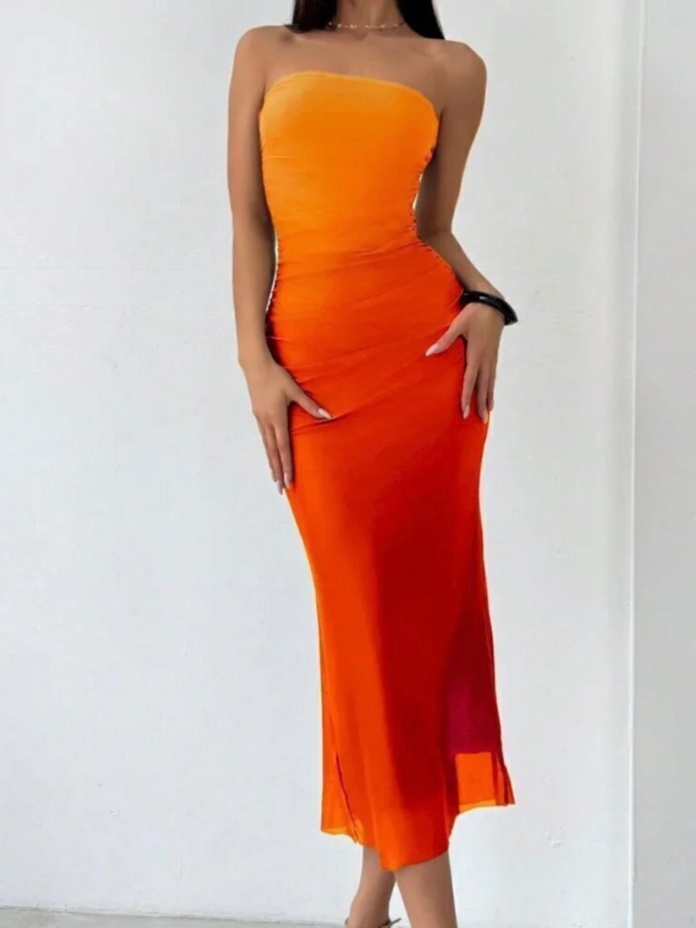 Multicolor Elegant Women's Ombre Mesh Bandeau Bodycon Dress